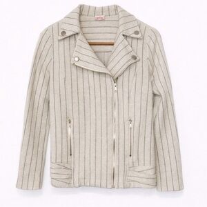 Pixley Striped Moto Jacket Small Cream Black Zip Front Cotton Moto Jacket